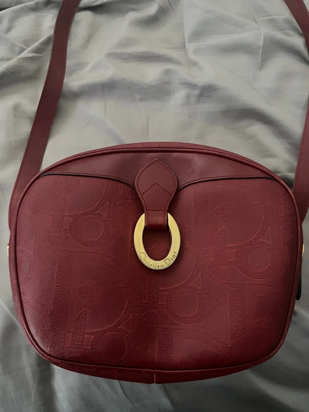 Dior Red Crossbody Bag with Gold Tone Ring Detail